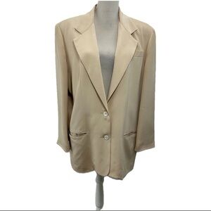 Due Per Due Beige 100% Silk Lightweight Lined Padded Pockets Chic Blazer Size 14